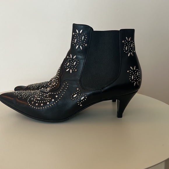 Yves Saint Laurent Paris black studded kitten heel booties - Picture 3 of 12